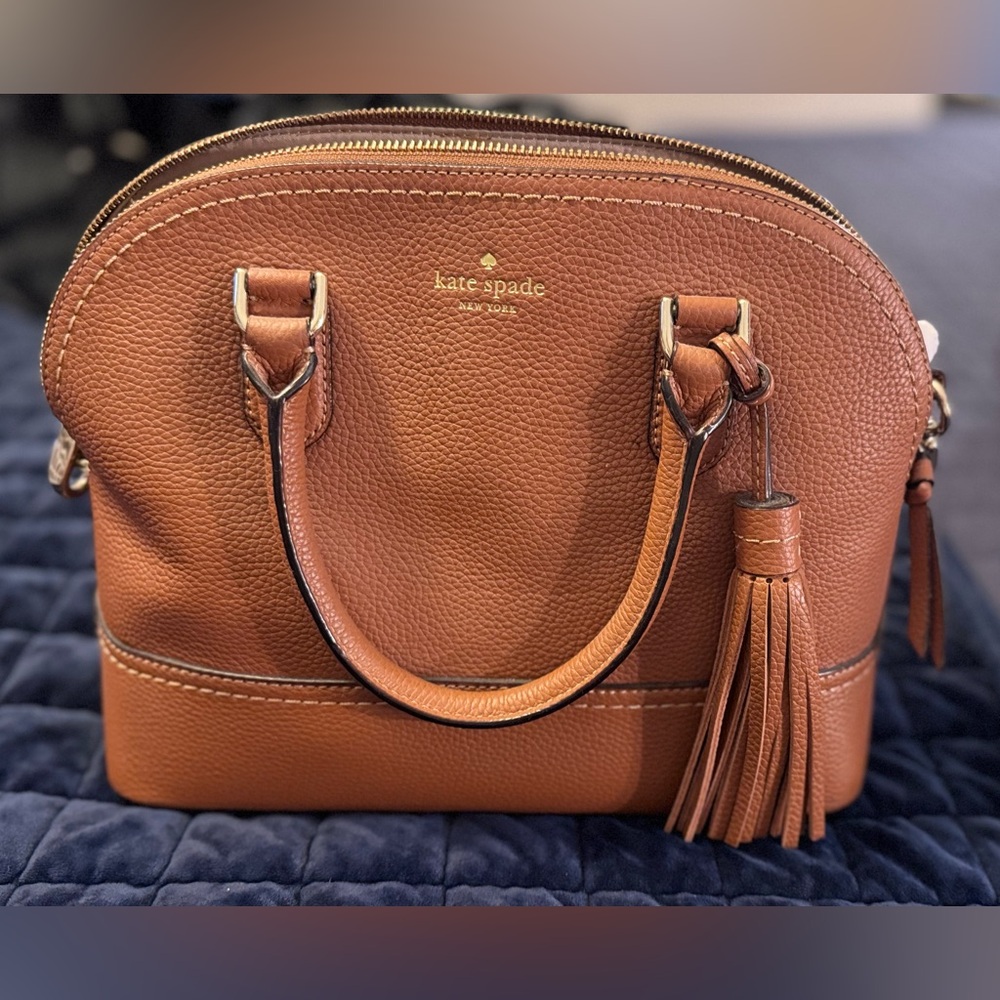 Kate Spade Brown Leather Satchel with Tassel Charm